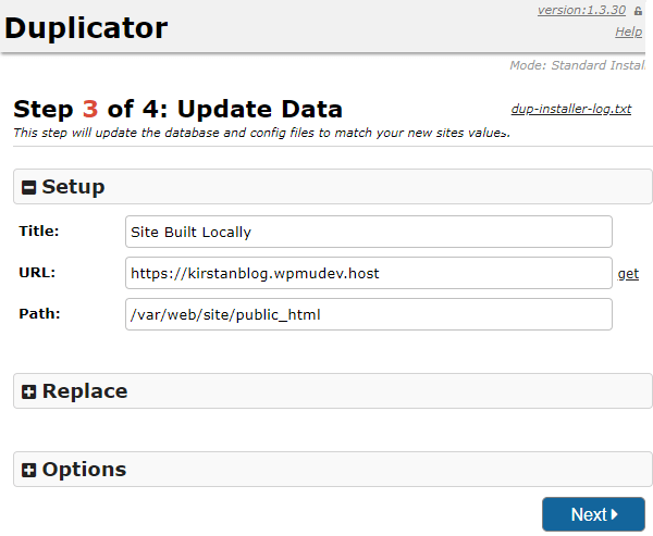 Screenshot of step three where you can rename your site.