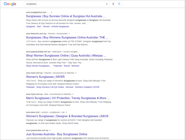 Organic search traffic results on Google.