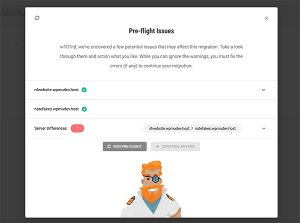 Pre-flight Issues screen.