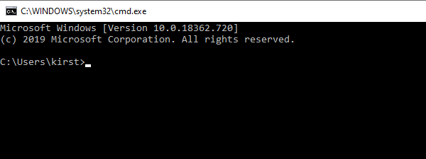 The screen you are greeted with when you open up the command line in Windows.