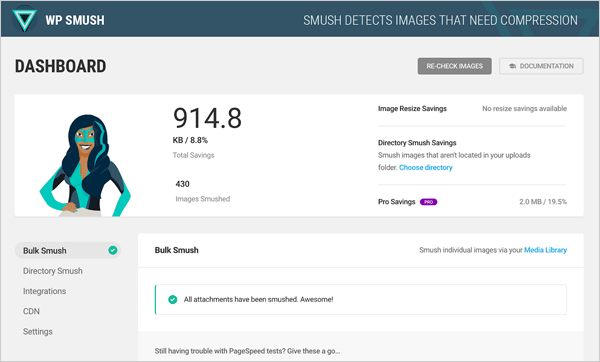 Smush WordPress Optimization plugin.