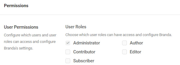 Screenshot of the user permissions menu