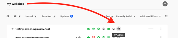 Where the WP Admin is in The Hub.