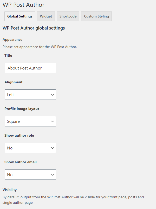 WP Post Author Settings screen.
