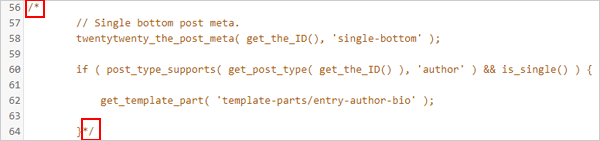 Section of commented out code from content.php template.