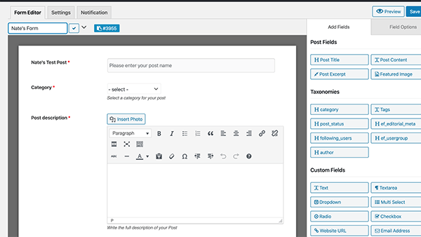 A custom form I created allowing users to create a post.