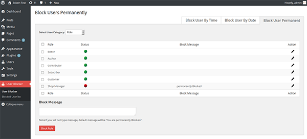 Where blocked users are located in the WordPress admin.