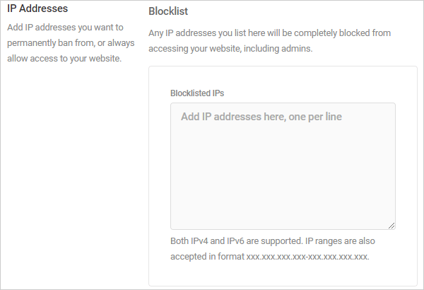 Blocklisted IP addresses