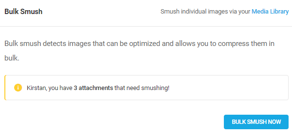 Screenshot of bulk smush showing that there are three images in need of smushing.