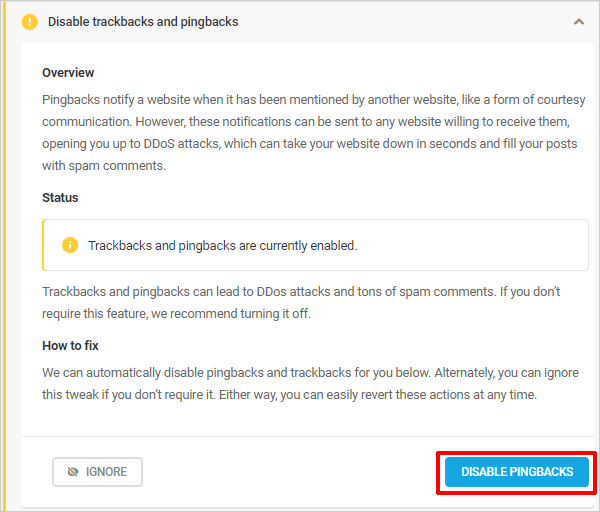 Disable trackbacks and pingbacks.