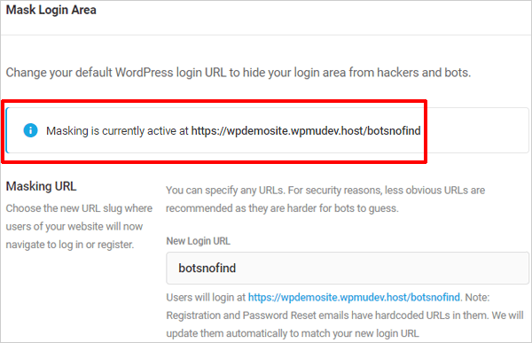 Mask Login Area - Masking Active.