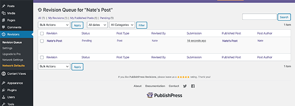 The revisions queue in PublishPress.