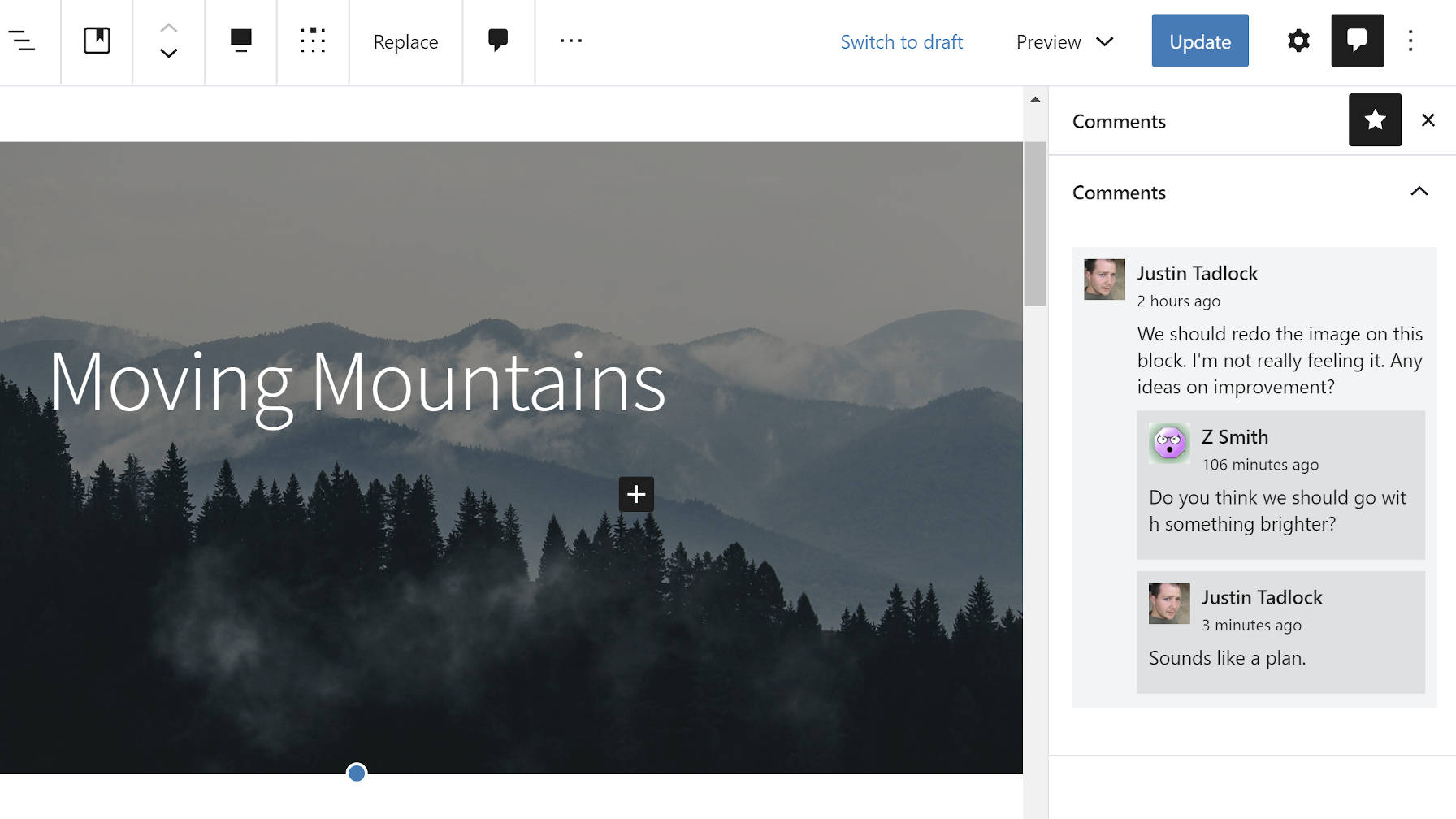 Adding per-block nested comments in the block editor via the Wholesome Publishing plugin.