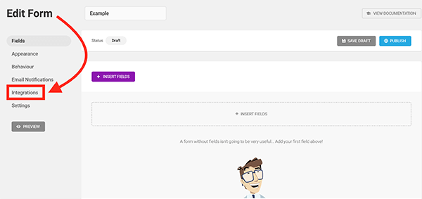 The Integration area in Forminator.