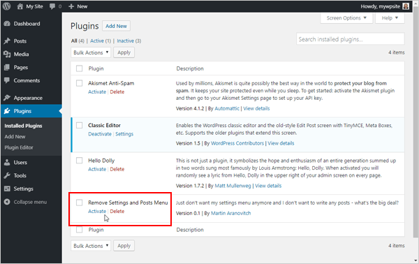 Activate functionality plugin.