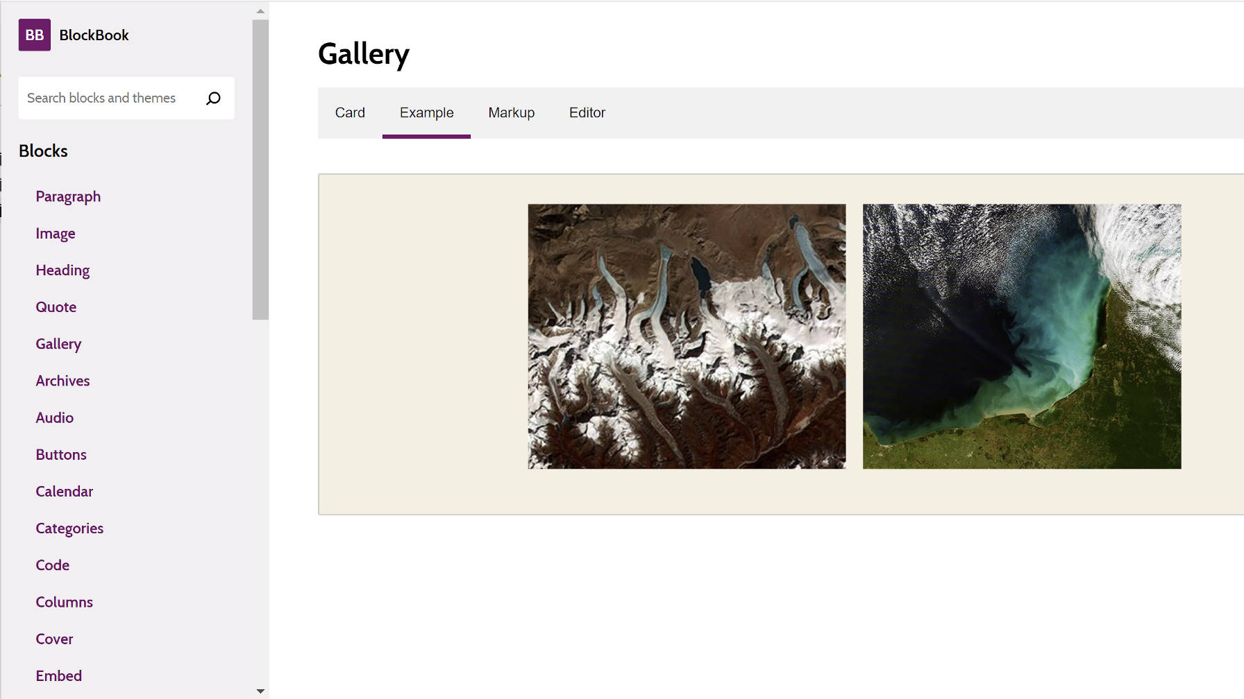 View of the Gallery block within the BlockBook demo.
