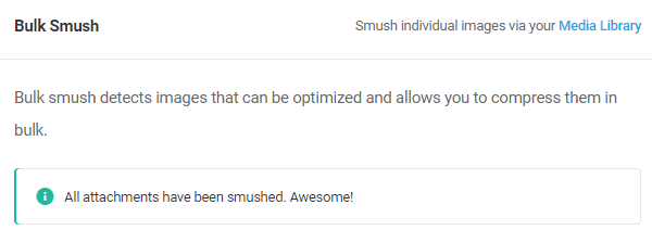 Screenshot showing the bulk smush successfully completed.