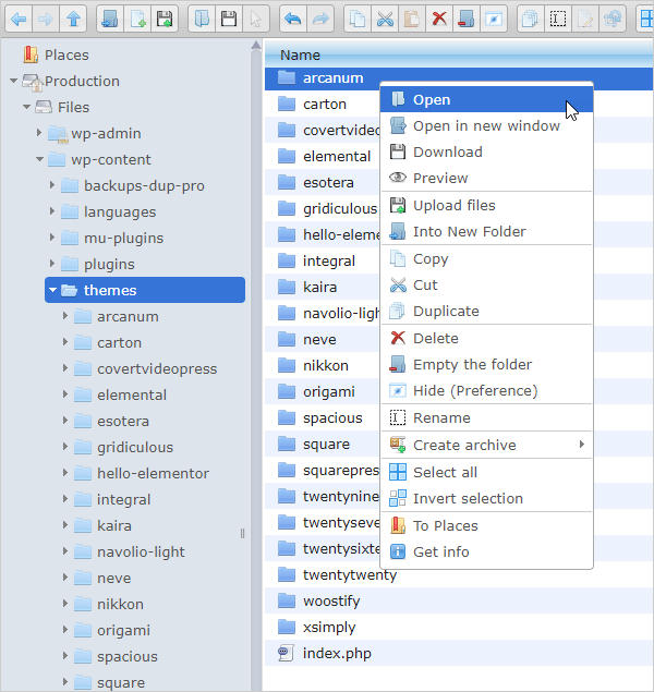 FileManager right-click menu.