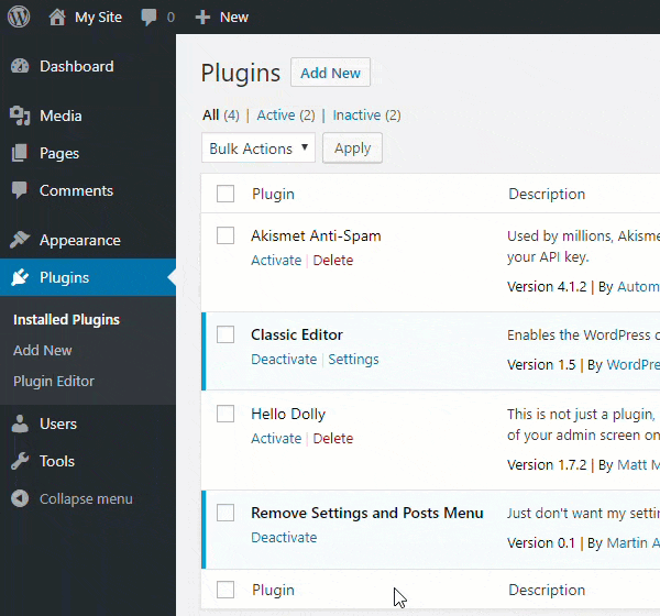 Deactivate the plugin to restore menu items.