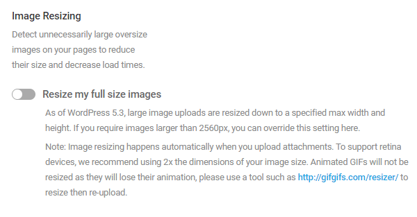 Screenshot of the resize my full size images button