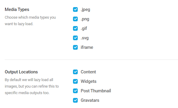 Screenshot of the different media types and output locations you can exclude.