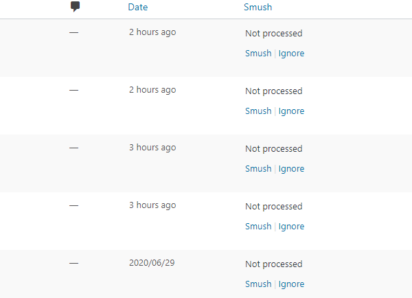 Screenshot of the column which appears in the media library upon activation of smush.