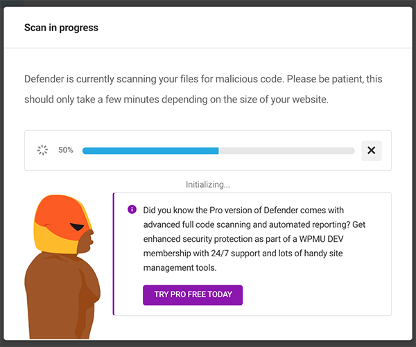 The status of the scan in Defender.