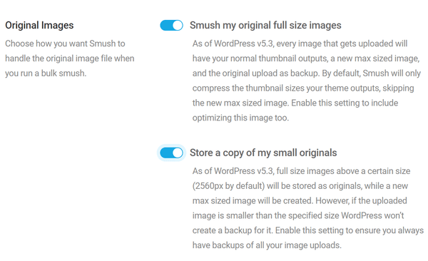 Screenshot of the original images toggles.