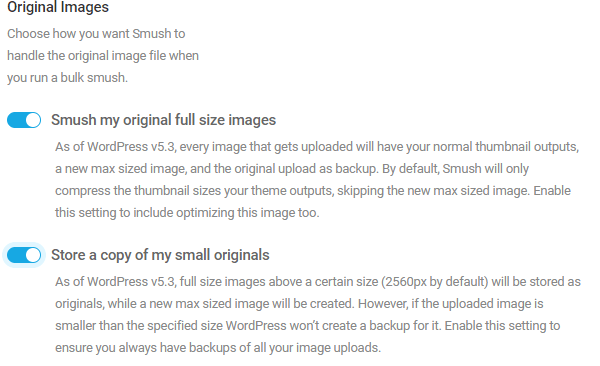 Screenshot of the settings for smushing original images.