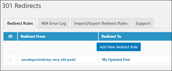 301 Redirects screen.
