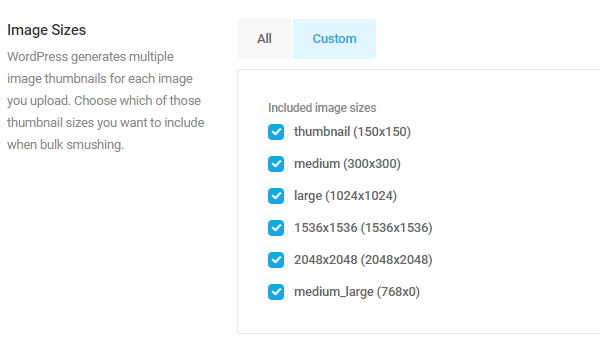 Screenshot of the various image sizes you can exclude.