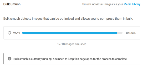Screenshot of a smush in process showing it at 94%.