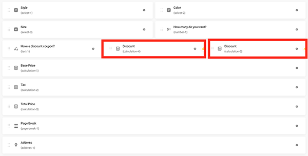 Two calculations fields for discounts.