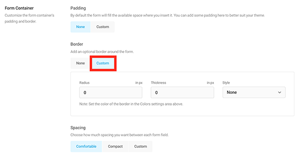 The form container where you can adjust spacing.