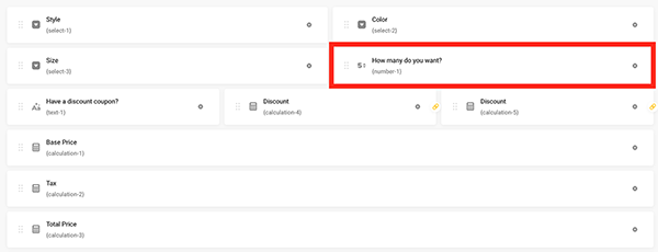 Number fields option for the amount of items that are to be purchased.