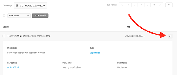 The dropdown with details.