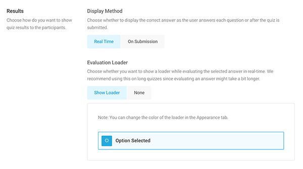 Results section for quiz.