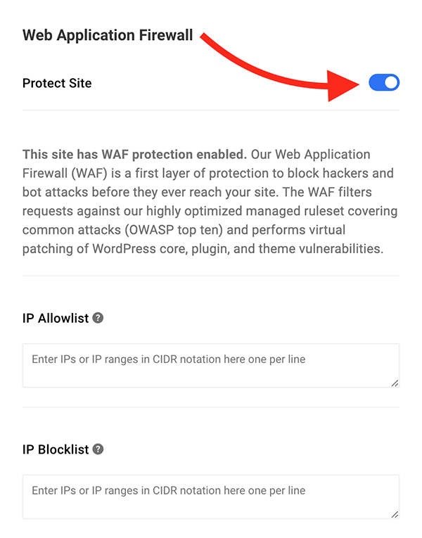 Where you can enable WAF in the Hub.