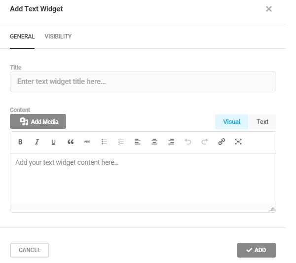 Screenshot of the option to add a new text widget.