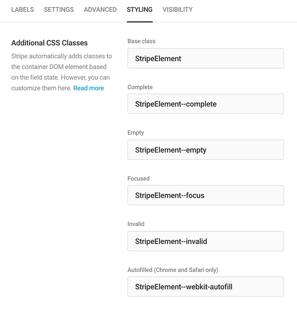Additional CSS classes in Stripe.