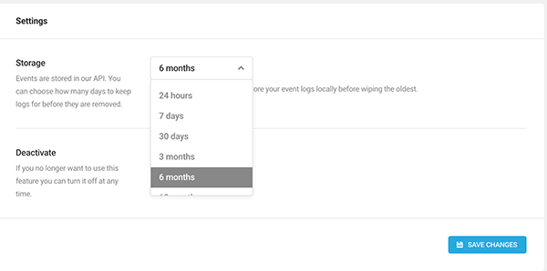 Where to specify how long you’d like to keep events stored.
