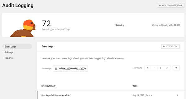 The Audit Logging dashboard that contains all the recent events.