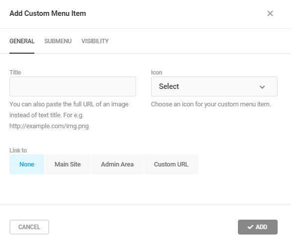 Screenshot of Branda's custom menu item options.