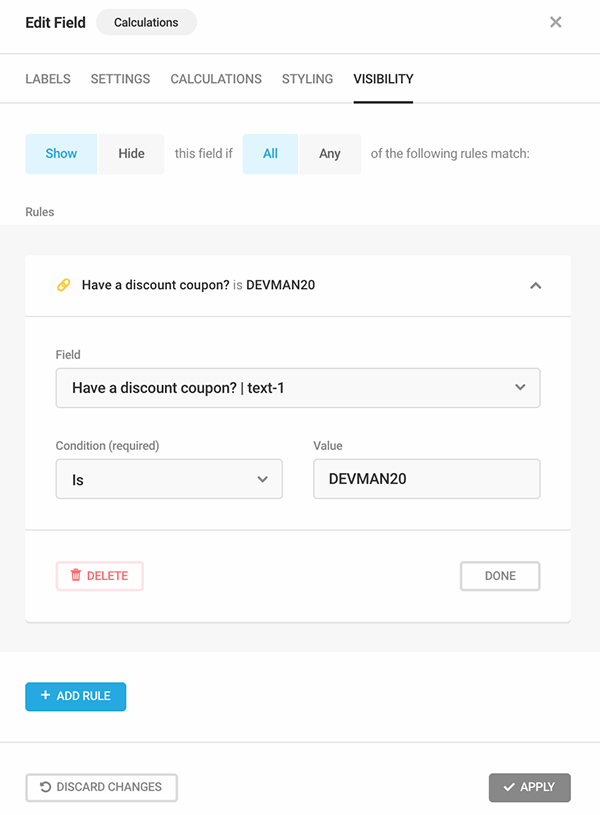Calculations rule for the promo code.