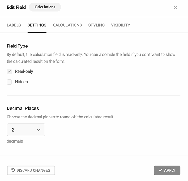 Calculations settings.
