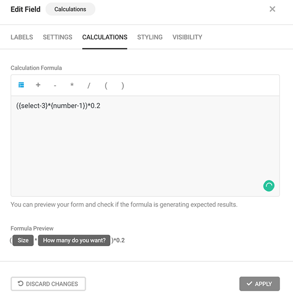 Calculations formula for the number of items.