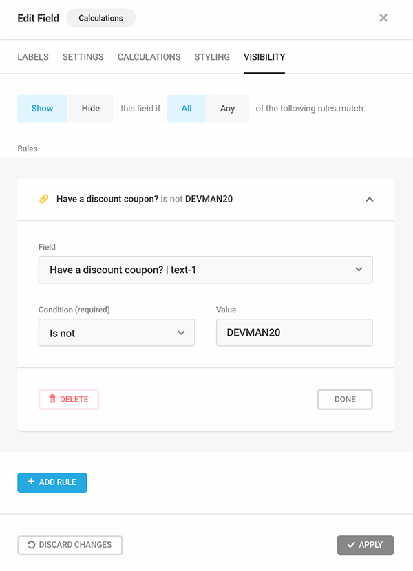 A rule for the calculations tab.