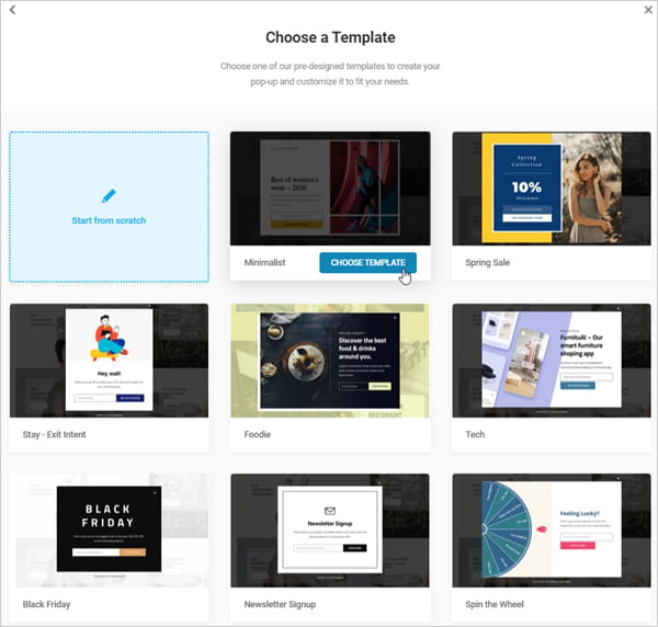 Hustle Pop-up Template screen