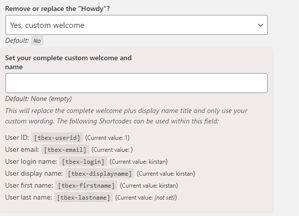 Screenshot of the custom greeting menu.