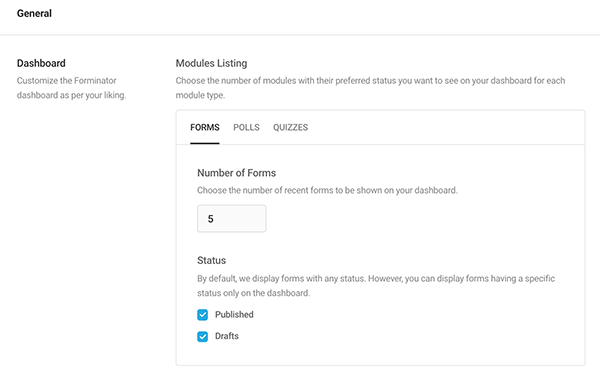 The modules listing section.